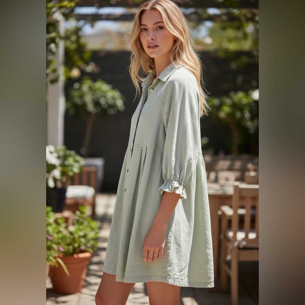 She + Sky Olive Green Denim Dress